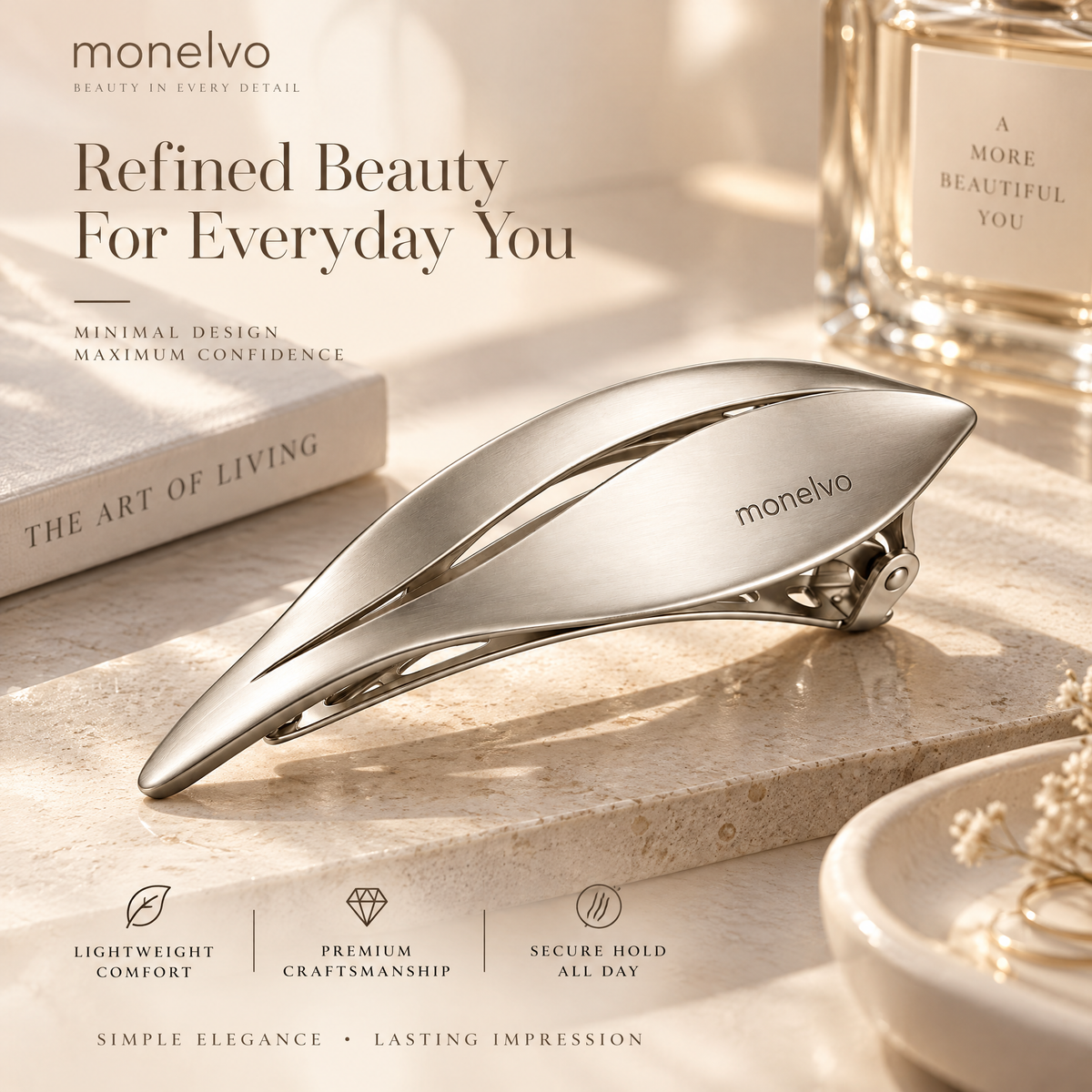 Ravoliosa™ Tension Leaf Barrette material and detail view