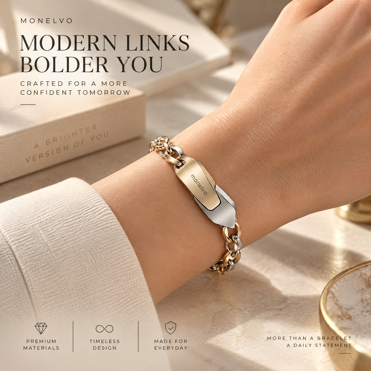 Ravoliosa™ Ribbon Lock Chain Bracelet material and detail view